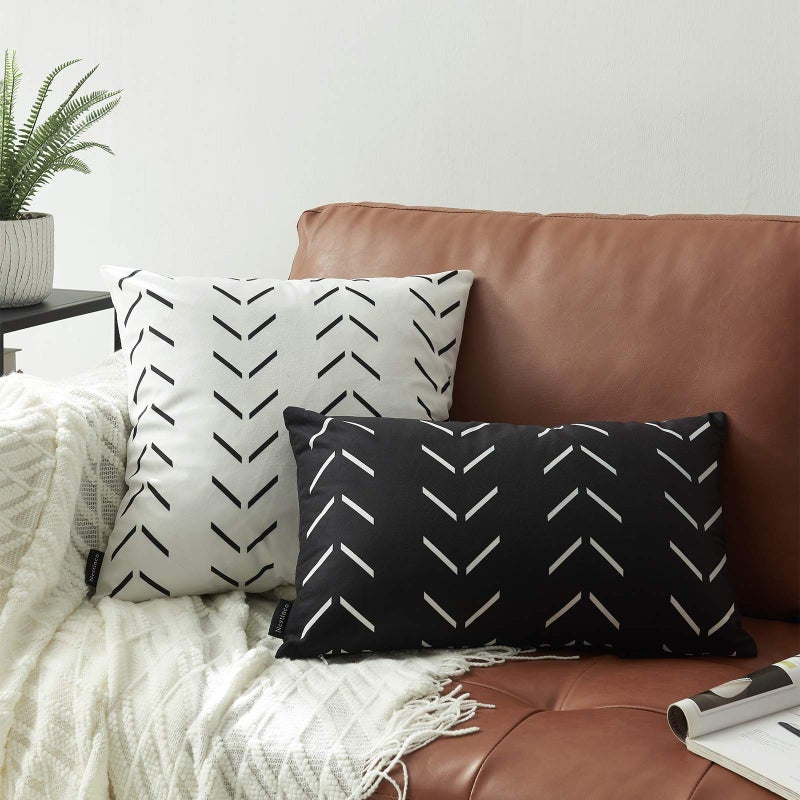 Nestinco Set of 2 Black Lumbar Pillow Covers 12 x 20 inches Boho Aztec Polyester Blend Decorative Throw Pillow Covers for Sofa Couch Bed Decor - Image 2